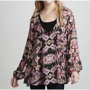 Show Me Your Mumu Medium Chelsey Ikat Print Top Blouse Long Sleeve Keyhole Women